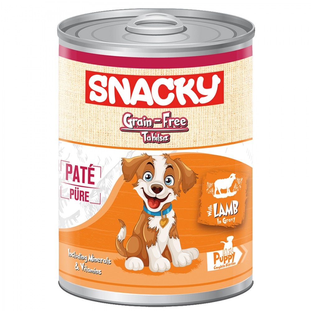 8682631202736-1000x1000-1.jpg Snacky Tahılsız Kuzulu Yavru Köpek Yaş Mama Konservesi 400 gr Pate - Görsel 1