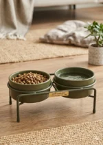 14 Cm İkili Seramik Mama Kabı Haki - Görsel 2