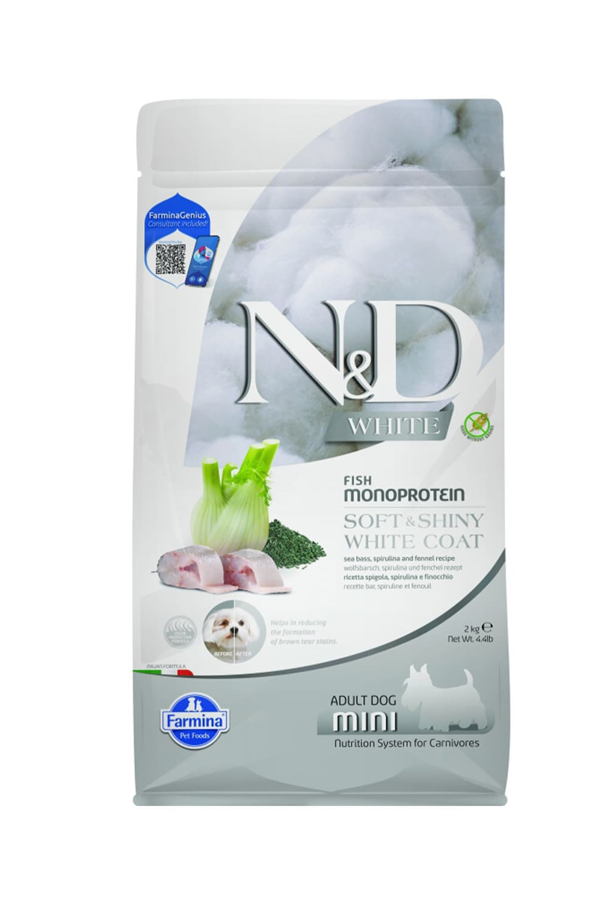 N&D White Spirulina Küçük Irk Beyaz Tüylü Yetişkin Köpek Maması 2 Kg