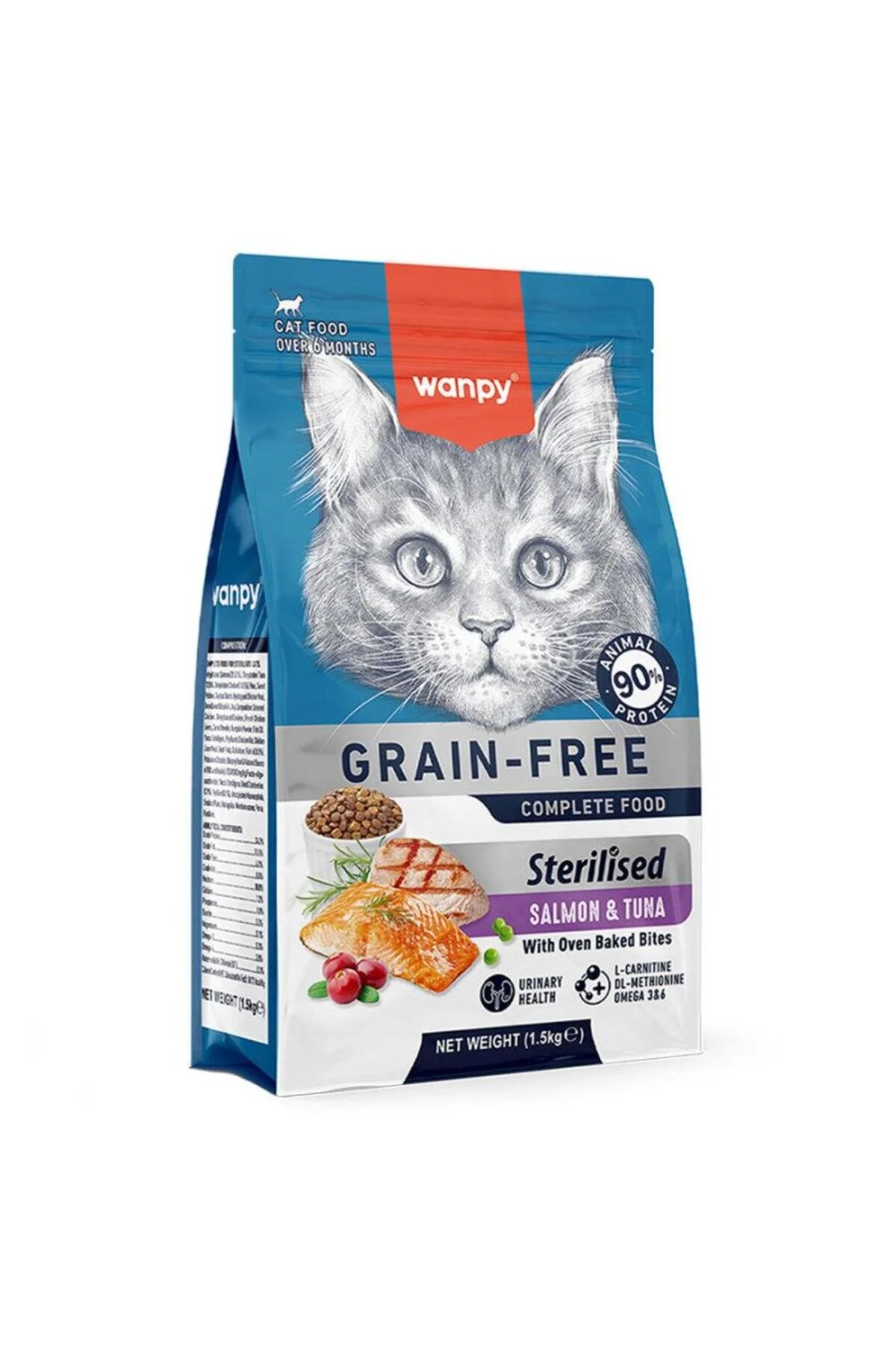 Wanpy Tahılsız Somonlu Ve Ton Balıklı Kısırlaştırılmış Kedi Maması 1,5 Kg